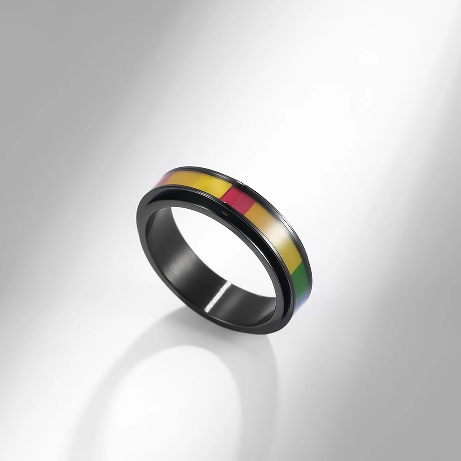 Promise Rings for Young Couples, Band Rings for Women Stainless Steel 2PCS Titanium Black Rotating Lgbt Ring 6mm Size Women 6 Men 7 for Fathers Day