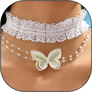 Punk Butterfly Lace Choker Necklace Pearl Pendant for Women,Butterfly Layered Lace Pearl Beaded Necklace Pendant,Short Necklace Chain Collar Jewelry