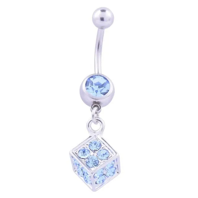 Punk Rhinestone Square Navel Button Rings Gold-Color Body Jewelry Belly Bar Navel Nail Summer Bikini Beach Body Piercing Ombligo