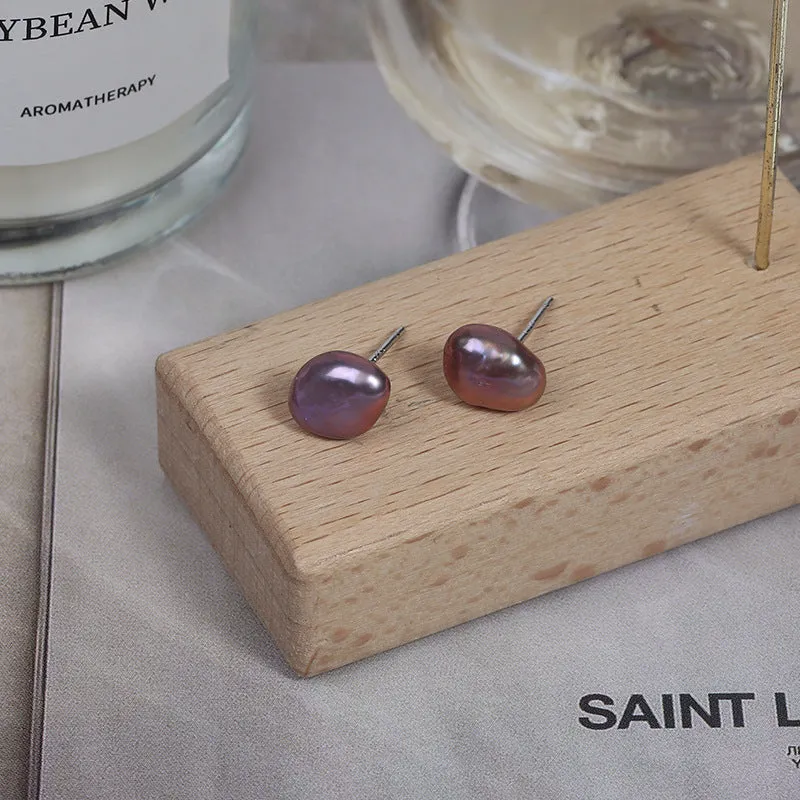 Purple Iridescent Baroque Pearl Stud Earrings