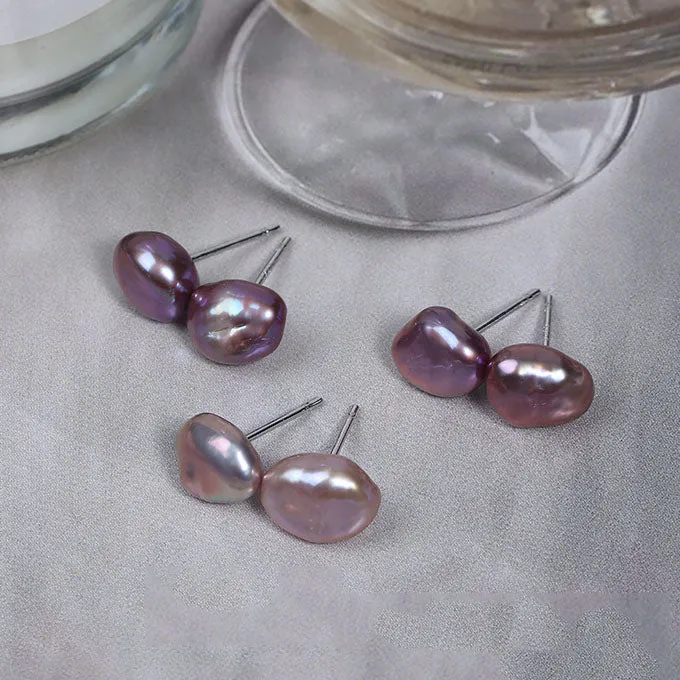 Purple Iridescent Baroque Pearl Stud Earrings