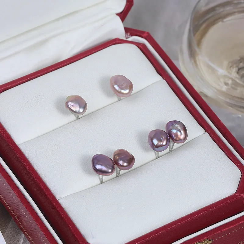 Purple Iridescent Baroque Pearl Stud Earrings