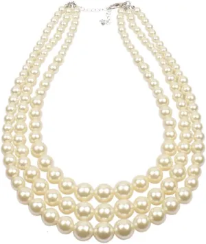 Q&D&S Chunky Pearl Necklace and Earring Set Big Faux Pearl Prom Jewelry Sets for Women Beaded Strand Bracelet Stud Earrings for Women Wedding