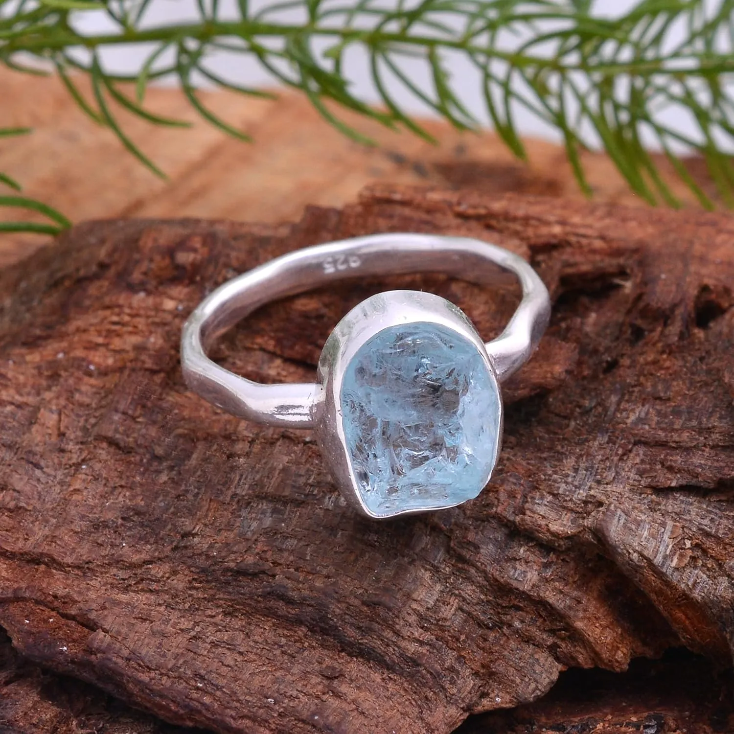 Raw Aquamarine Unshape Gemstone Ring, Raw Gemstone Ring, Sterling Silver Ring, Handmade Gemstone Ring For Women (9)