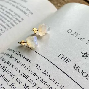 Raw Rainbow Moonstone Stud Earrings