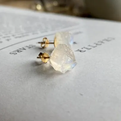 Raw Rainbow Moonstone Stud Earrings