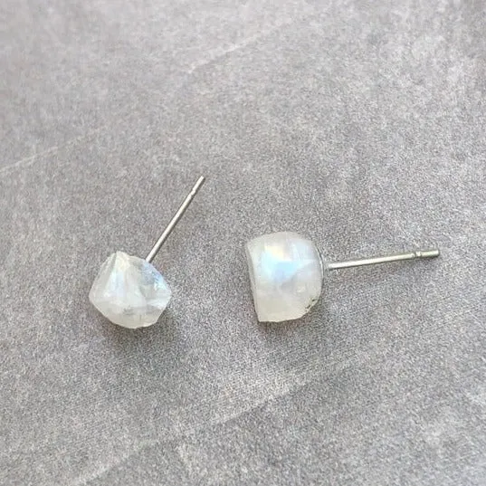 Raw Rainbow Moonstone Stud Earrings