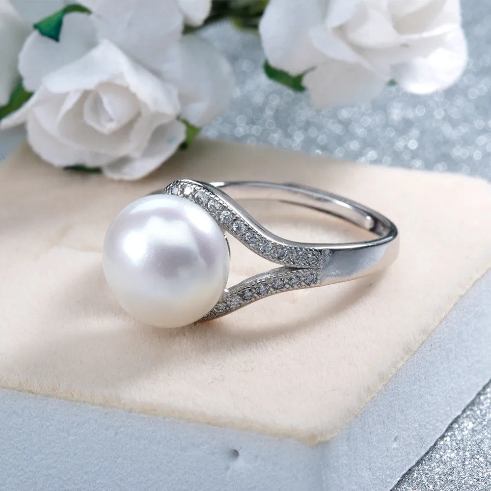 Real freshwater pearl ring for women 925 sterling silver adjustable ring big size 10mm AAAA natural pearl jewelry