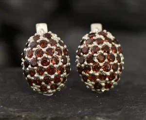 Red Cluster Earrings - Natural Garnet Earrings, Red Sphere Earrings