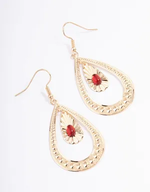 Red Open Teardrop Boho Drop Earrings