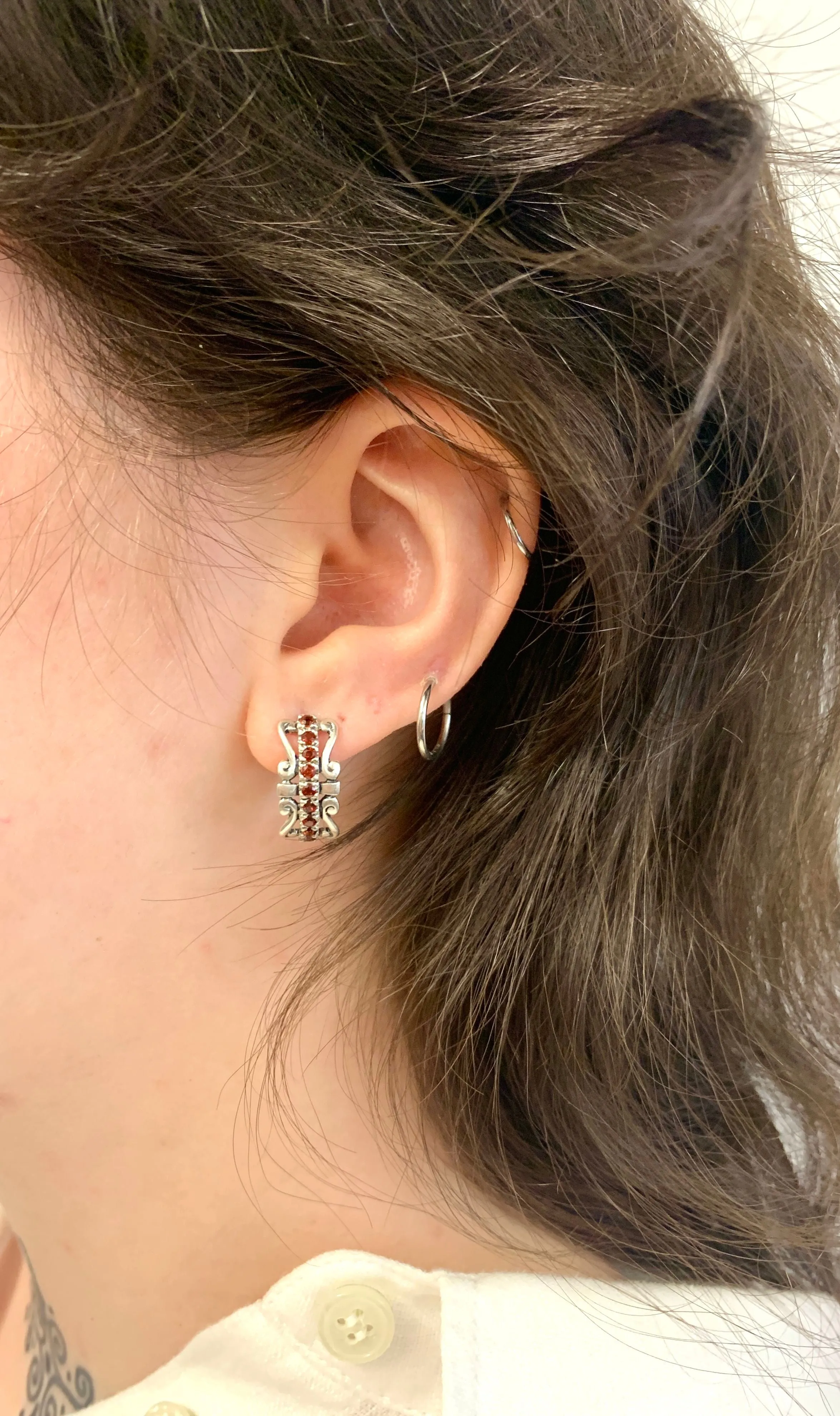 Red Tiara Earrings - Natural Garnet Earrings, Silver Crown Earrings