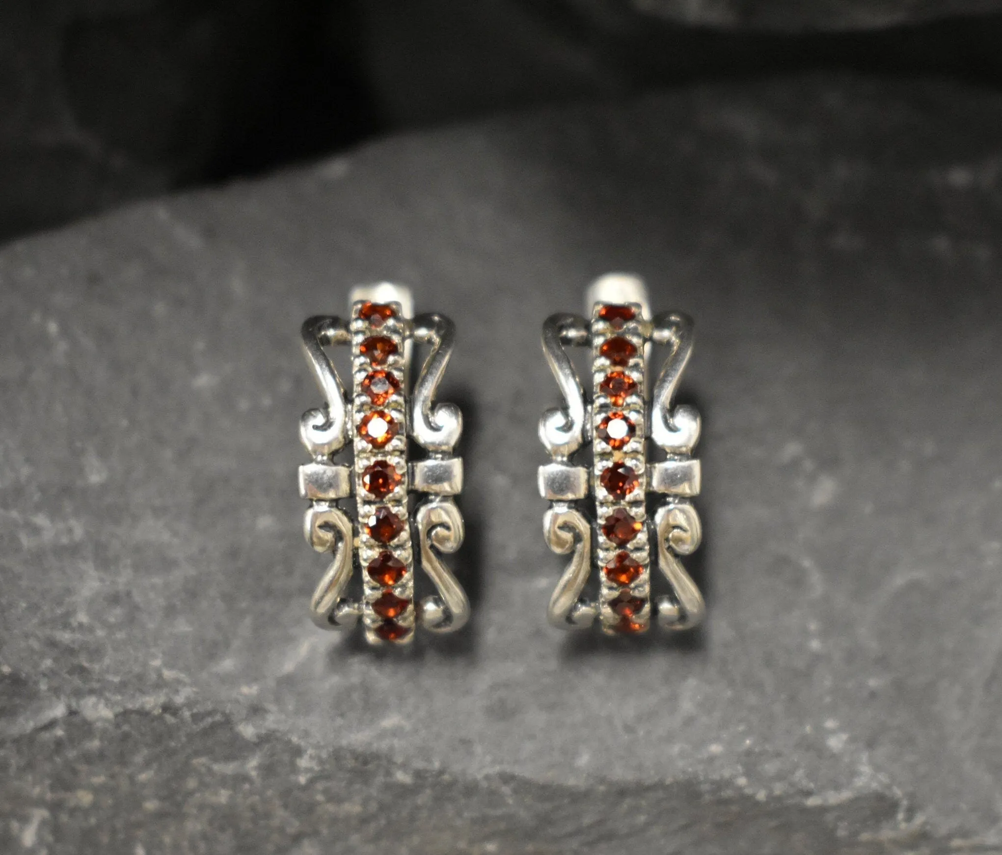 Red Tiara Earrings - Natural Garnet Earrings, Silver Crown Earrings