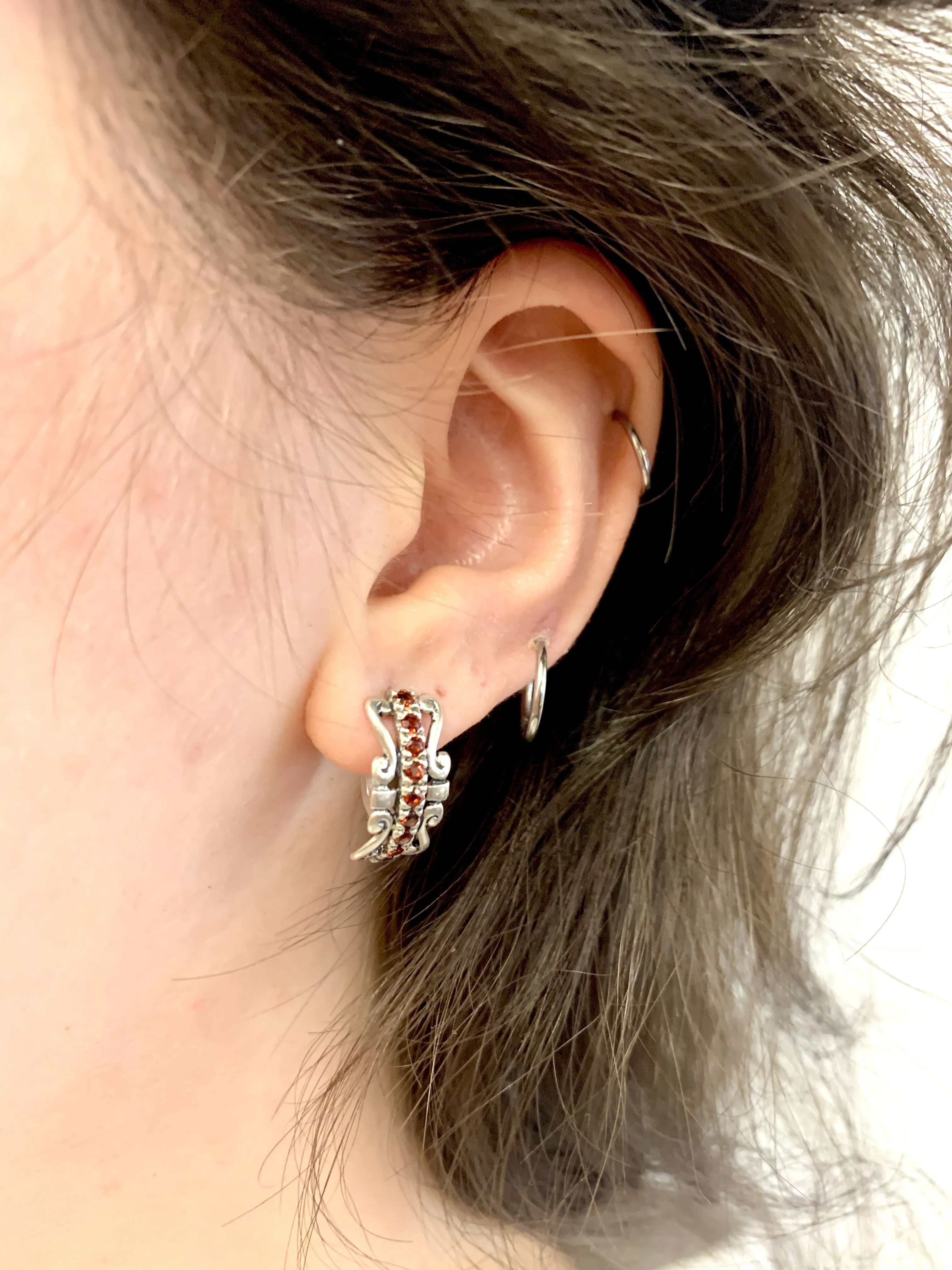 Red Tiara Earrings - Natural Garnet Earrings, Silver Crown Earrings
