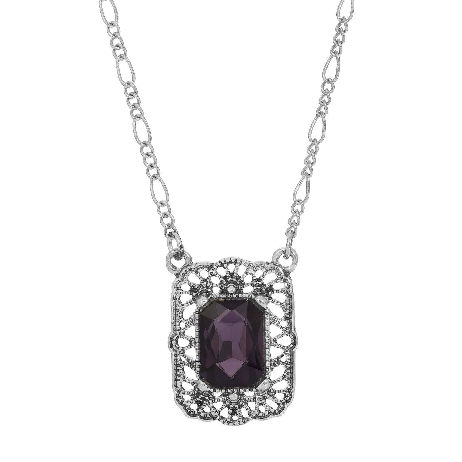 Regency Brontë Filigree Amethyst Octagon Crystal Pendant Necklace 16"   3" Extender