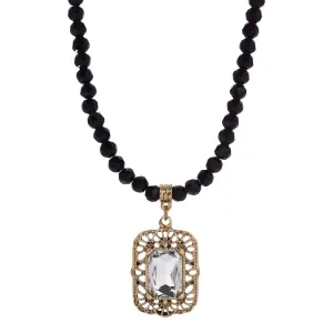 Regency Brontë Filigree Octagon Crystal Pendant Glass Bead Strand Necklace 15"   3" Extender