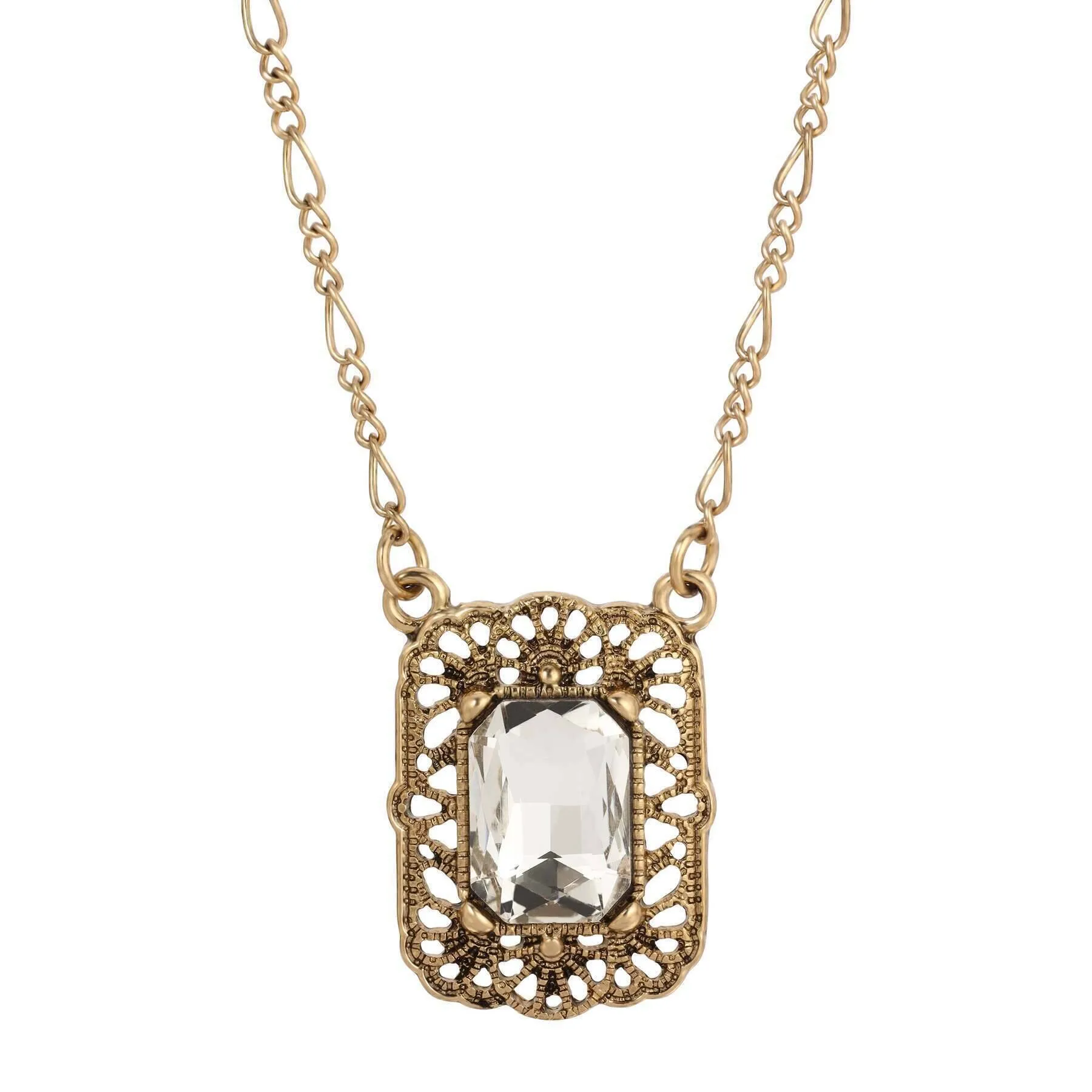 Regency Brontë Filigree Octagon Crystal Pendant Necklace 16"   3" Extender