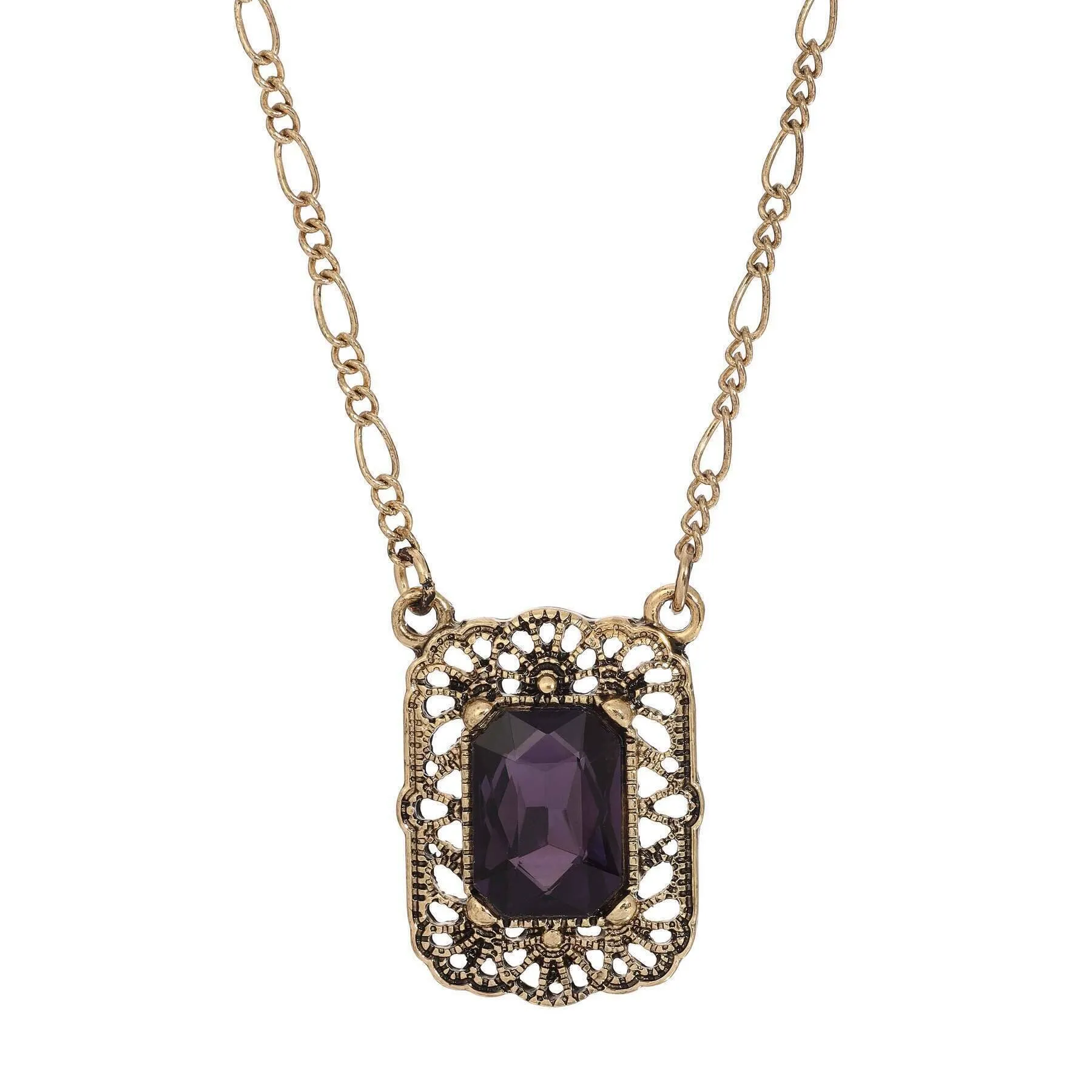 Regency Brontë Filigree Octagon Crystal Pendant Necklace 16"   3" Extender