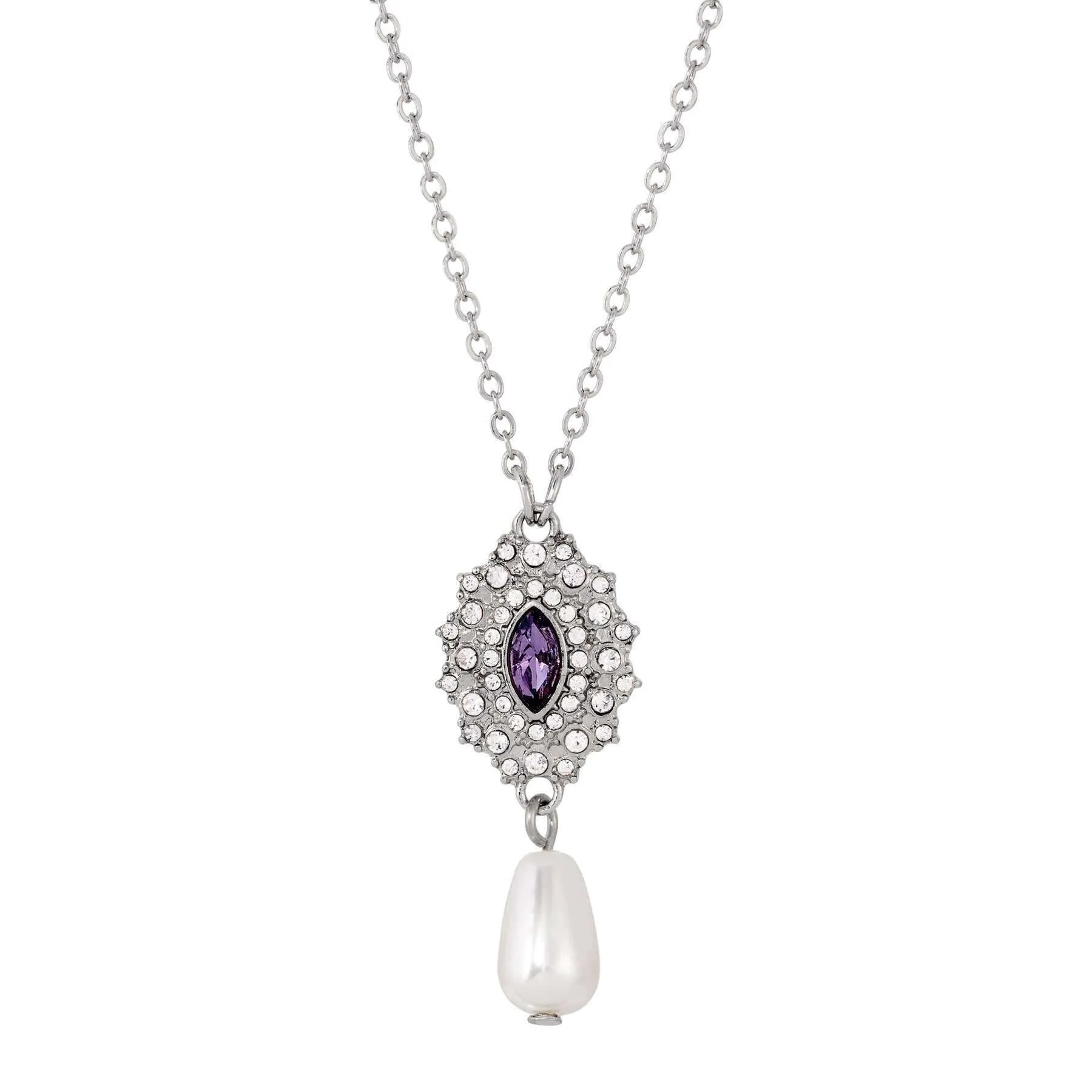 Regency Starburst Crystal Faux Pearl Drop Pendant Necklace 16"   3" Extender