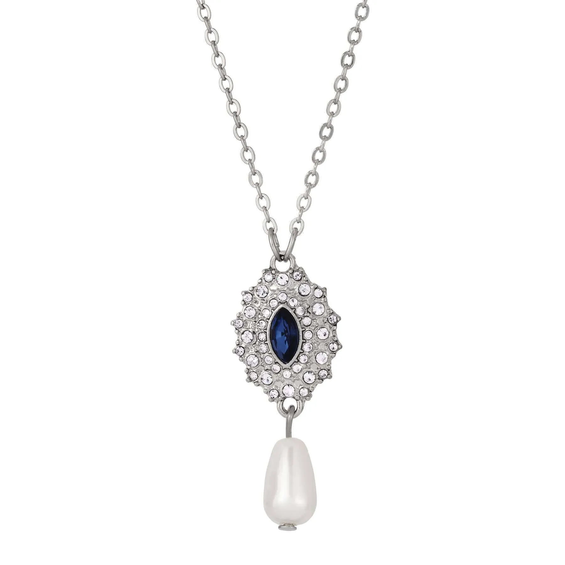 Regency Starburst Crystal Faux Pearl Drop Pendant Necklace 16"   3" Extender