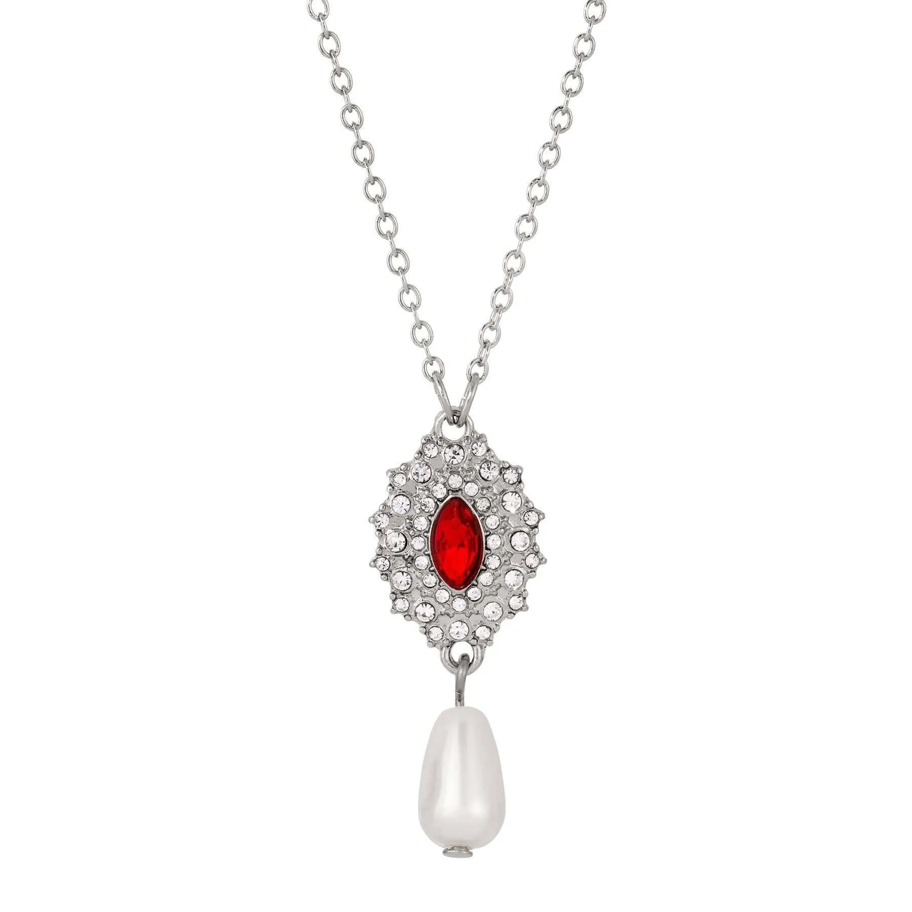 Regency Starburst Crystal Faux Pearl Drop Pendant Necklace 16"   3" Extender