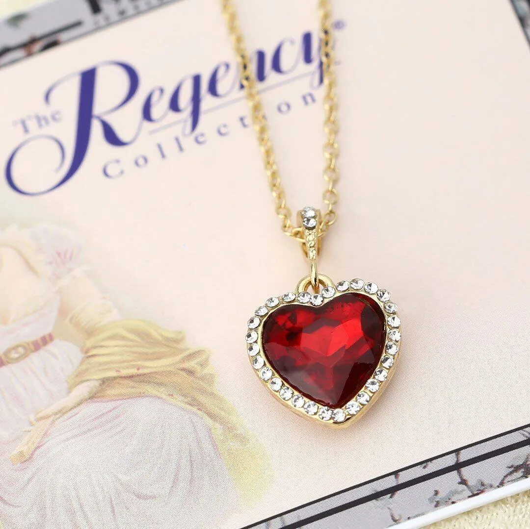 Regency Stone Heart Crystal Pendant Necklace 16"   3" Extender