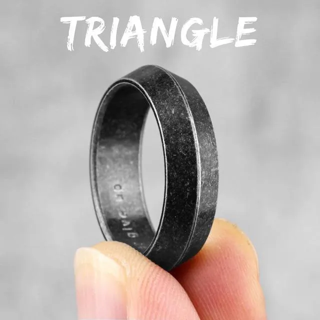 Retro Old Black Triangle Stainless Steel Mens Ring