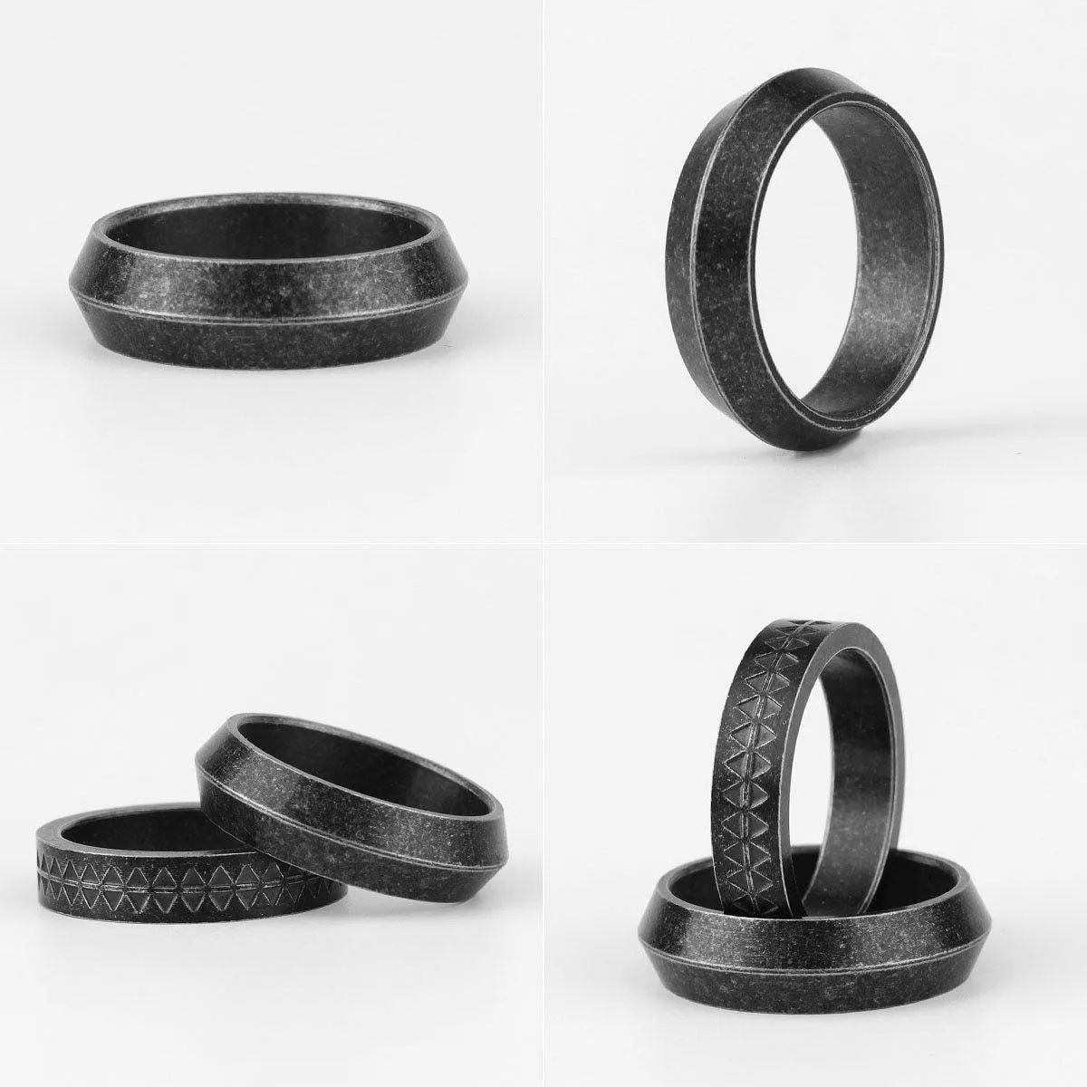 Retro Old Black Triangle Stainless Steel Mens Ring