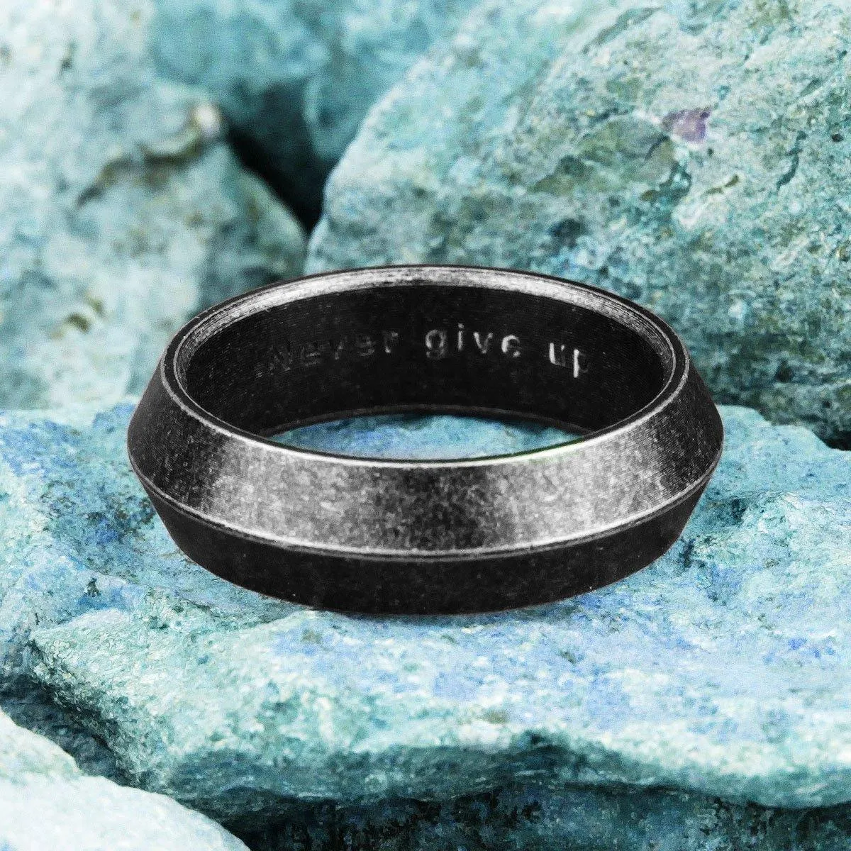 Retro Old Black Triangle Stainless Steel Mens Ring