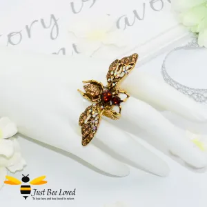 Rhinestone Bee Antique Gold Statement Ring