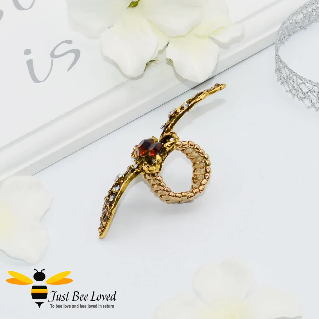 Rhinestone Bee Antique Gold Statement Ring