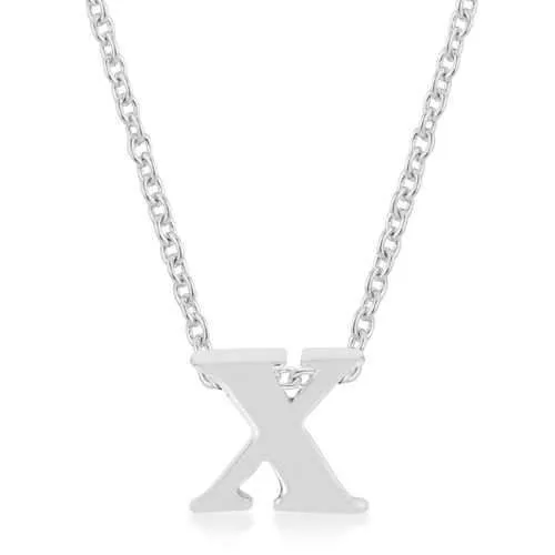 Rhodium Plated Finish Initial X Pendant