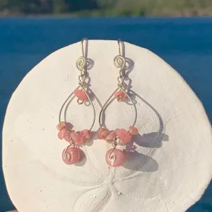 Rhodochrosite chips Boho Sterling Silver Earrings