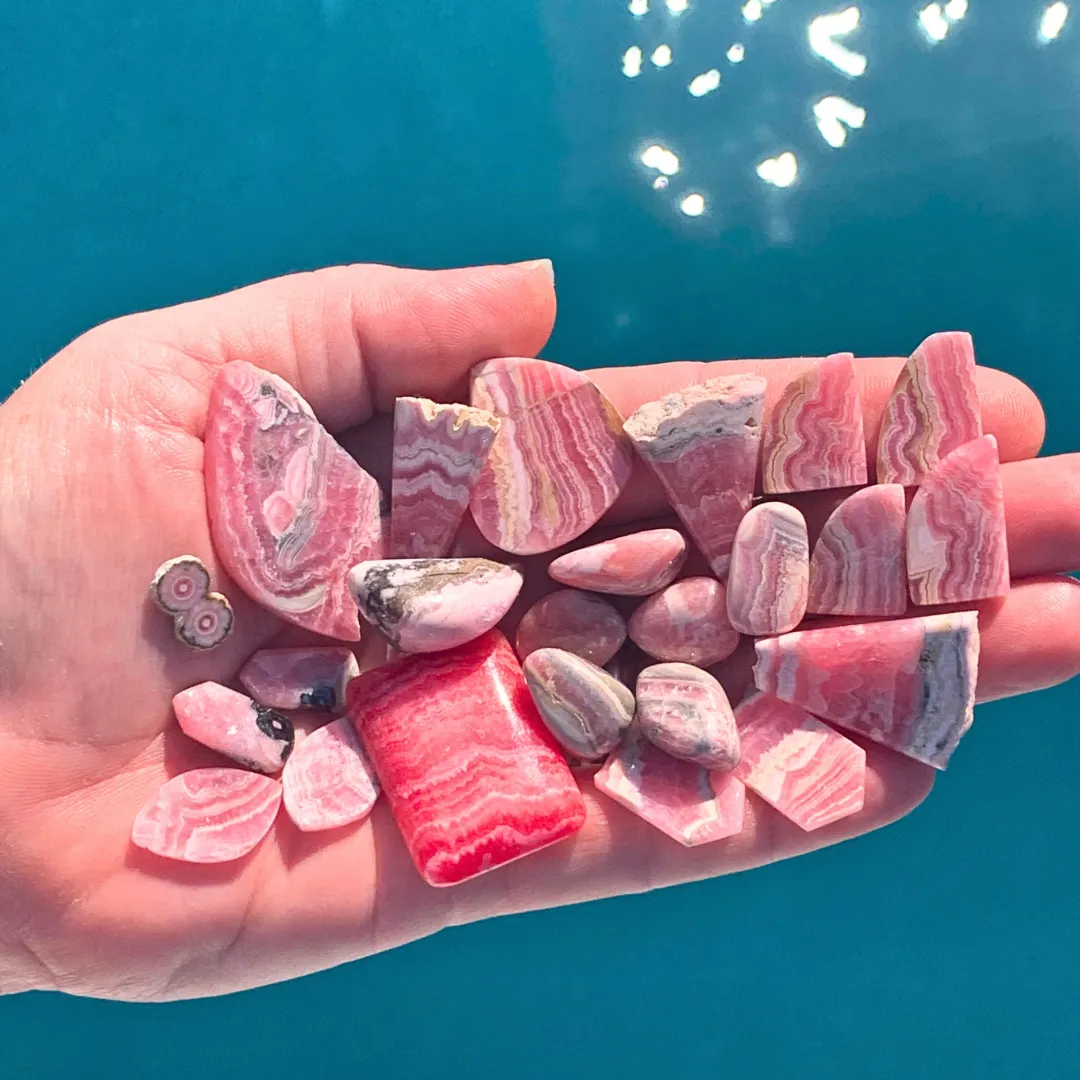 Rhodochrosite chips Boho Sterling Silver Earrings