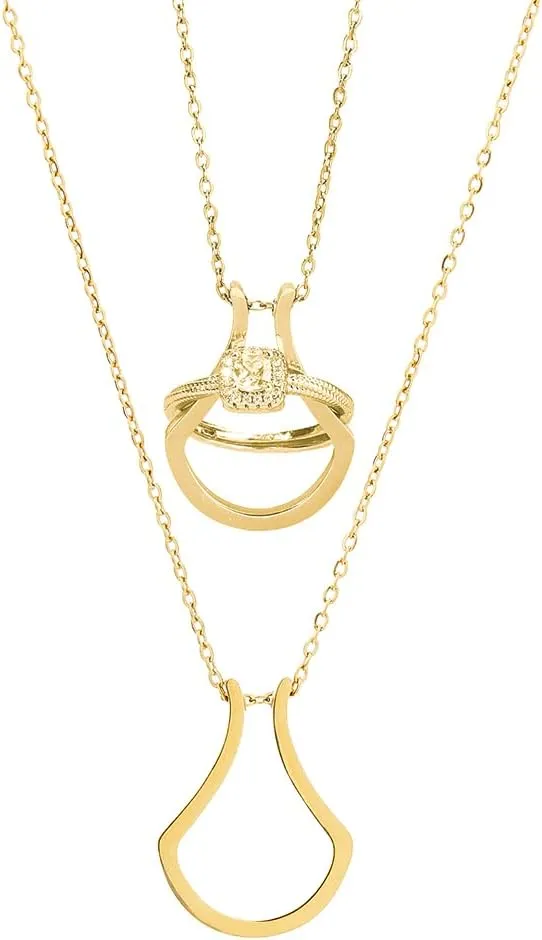 Ring Holder Necklaces 15.83 inch Stainless Steel Ring Keeper Necklaces Wedding Engagement Ring Saver Pendant for Women Ladies Wife