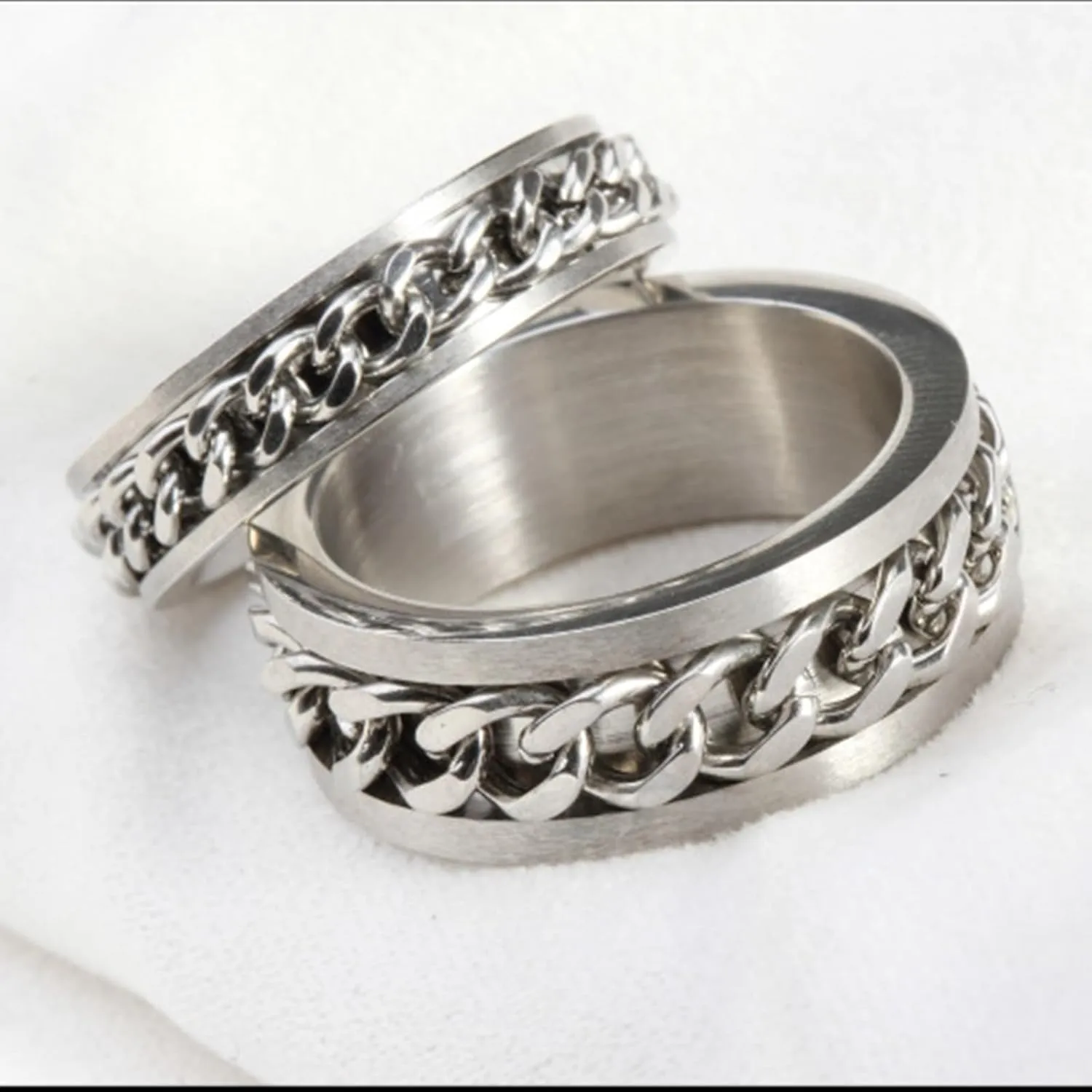 Rings Wedding Rings, Mens Wedding Ring Titanium 2PCS Stainless Steel Silver Cuban Chain Ring Size Women 5 Men 6 for Couple Promise Jewelry