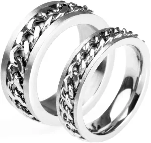 Rings Wedding Rings, Mens Wedding Ring Titanium 2PCS Stainless Steel Silver Cuban Chain Ring Size Women 5 Men 6 for Couple Promise Jewelry