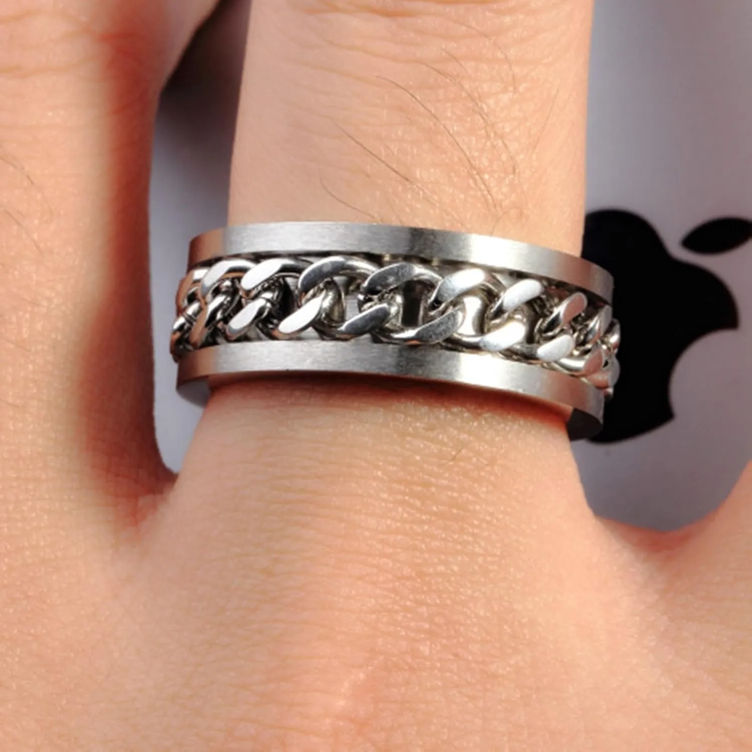 Rings Wedding Rings, Mens Wedding Ring Titanium 2PCS Stainless Steel Silver Cuban Chain Ring Size Women 5 Men 6 for Couple Promise Jewelry