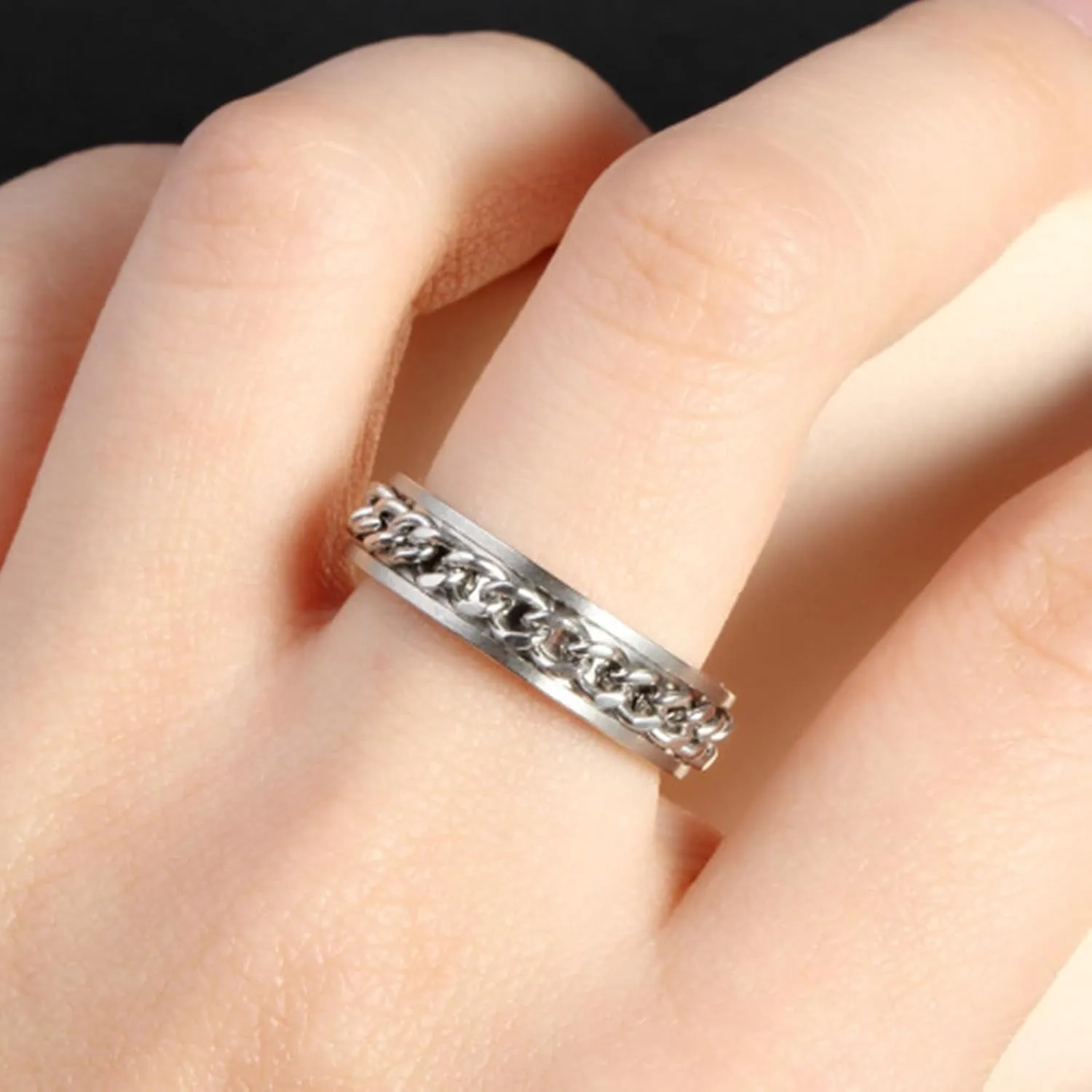 Rings Wedding Rings, Mens Wedding Ring Titanium 2PCS Stainless Steel Silver Cuban Chain Ring Size Women 5 Men 6 for Couple Promise Jewelry