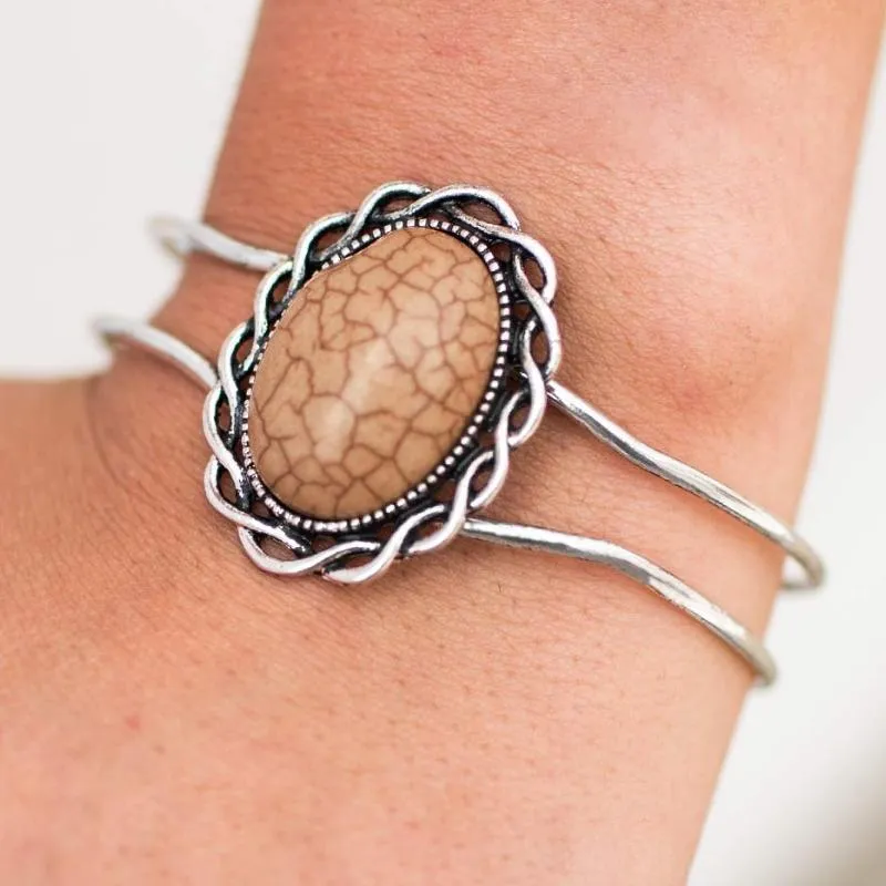 River Guide Brown Stone Hinged Cuff Bracelet