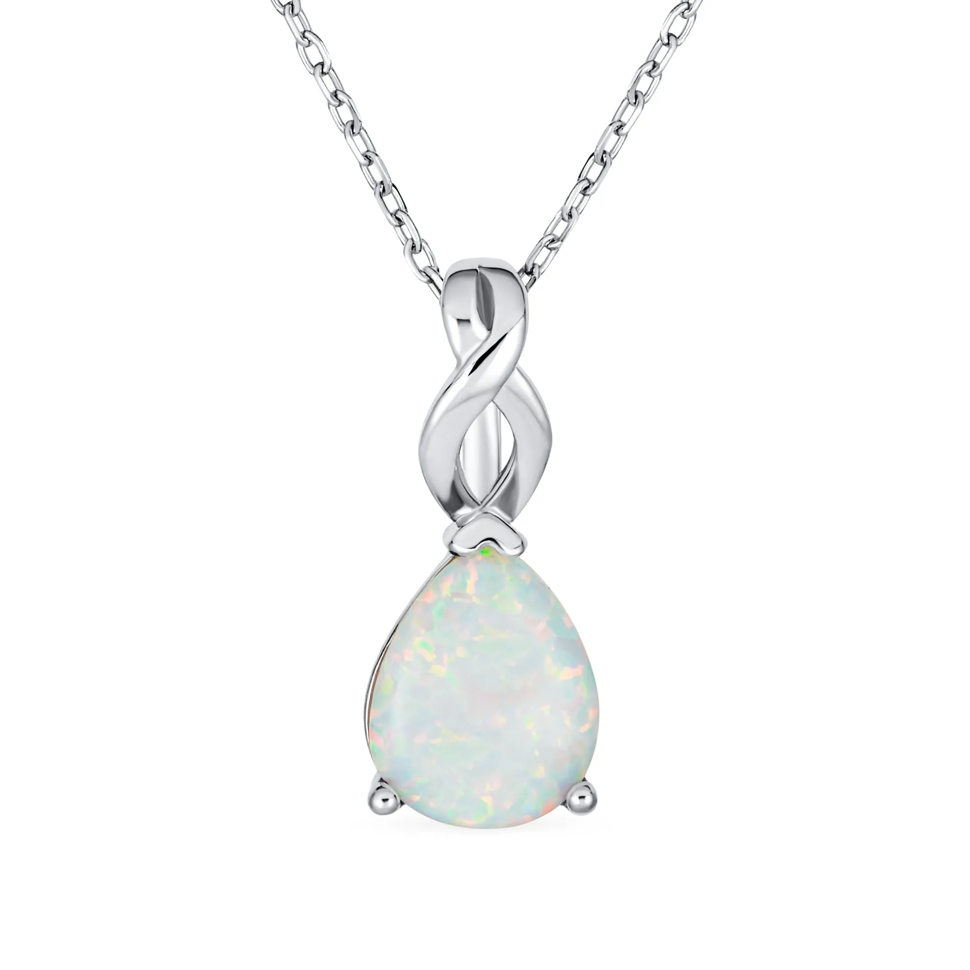 Romantic Opulence Bridal Necklace 3CTW Opal Teardrop Sterling Silver Pendant