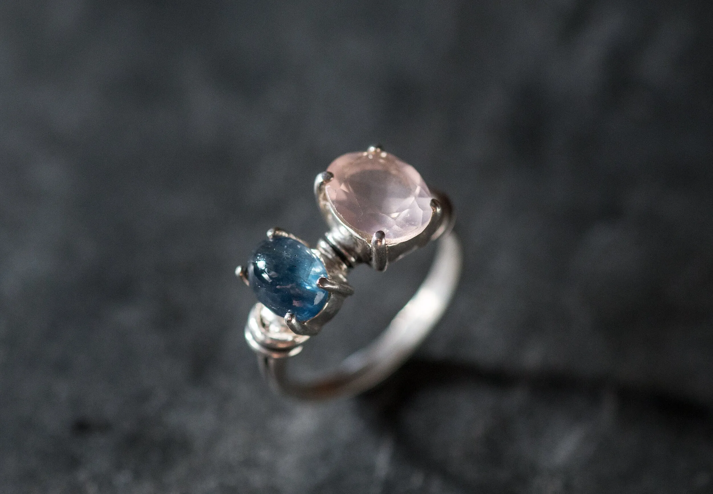 Rose Quartz Ring - Two Stone Ring - Pink Gemstone Ring