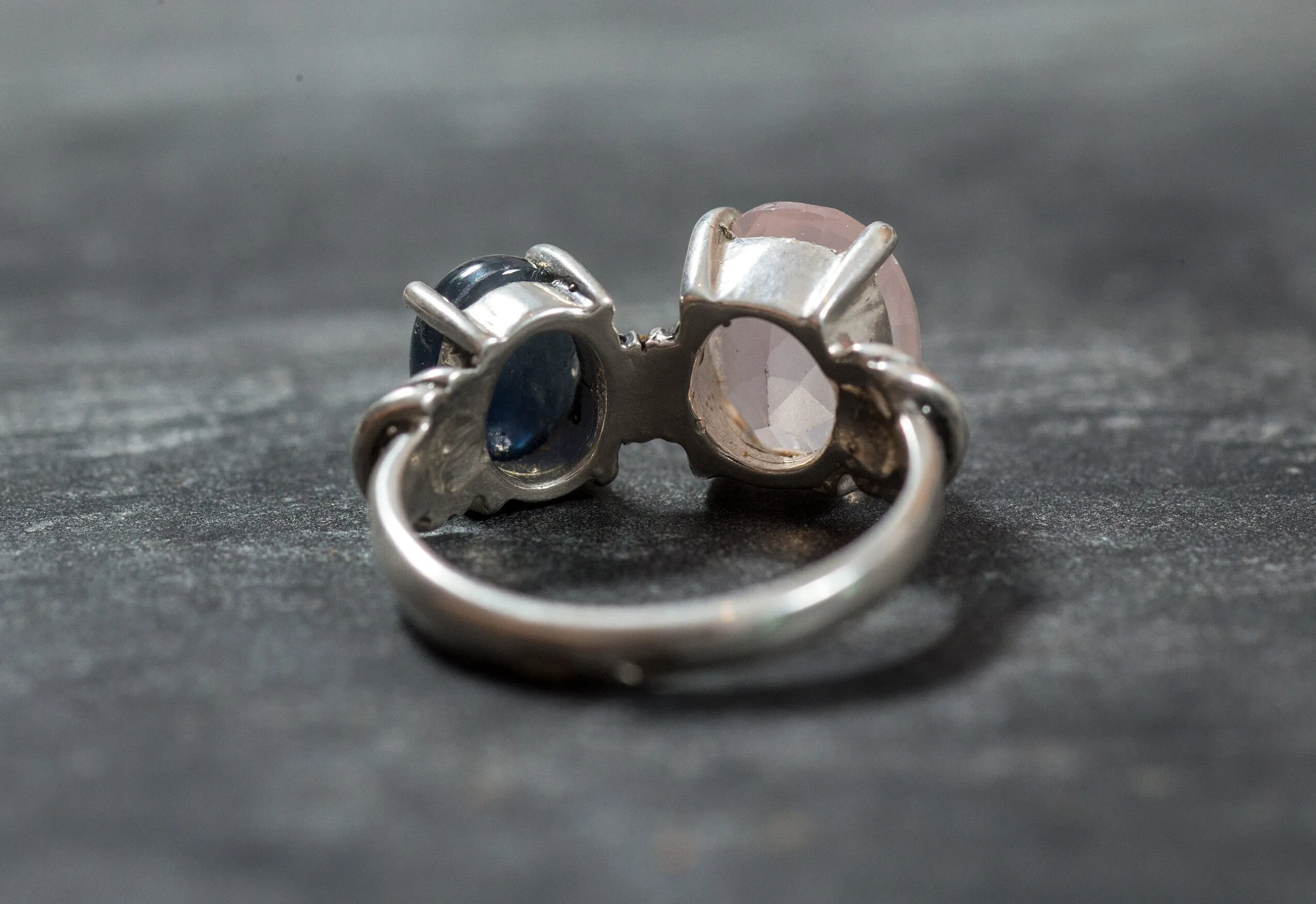 Rose Quartz Ring - Two Stone Ring - Pink Gemstone Ring