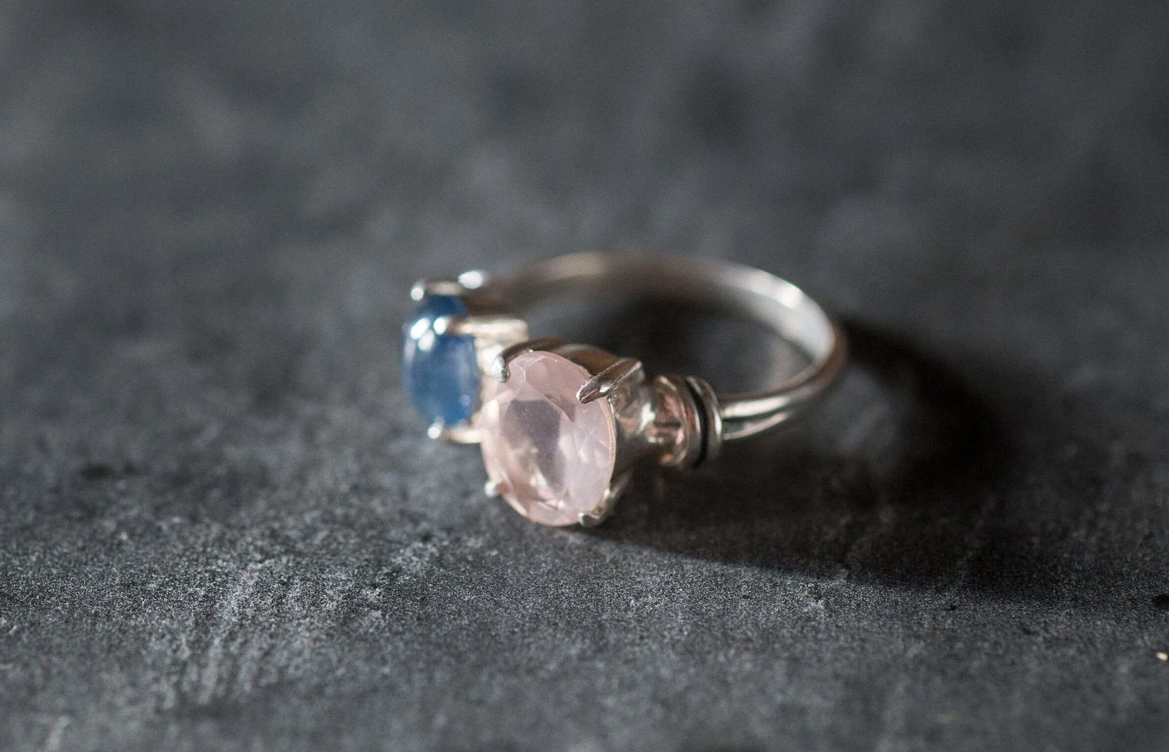 Rose Quartz Ring - Two Stone Ring - Pink Gemstone Ring