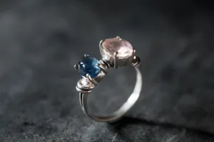 Rose Quartz Ring - Two Stone Ring - Pink Gemstone Ring