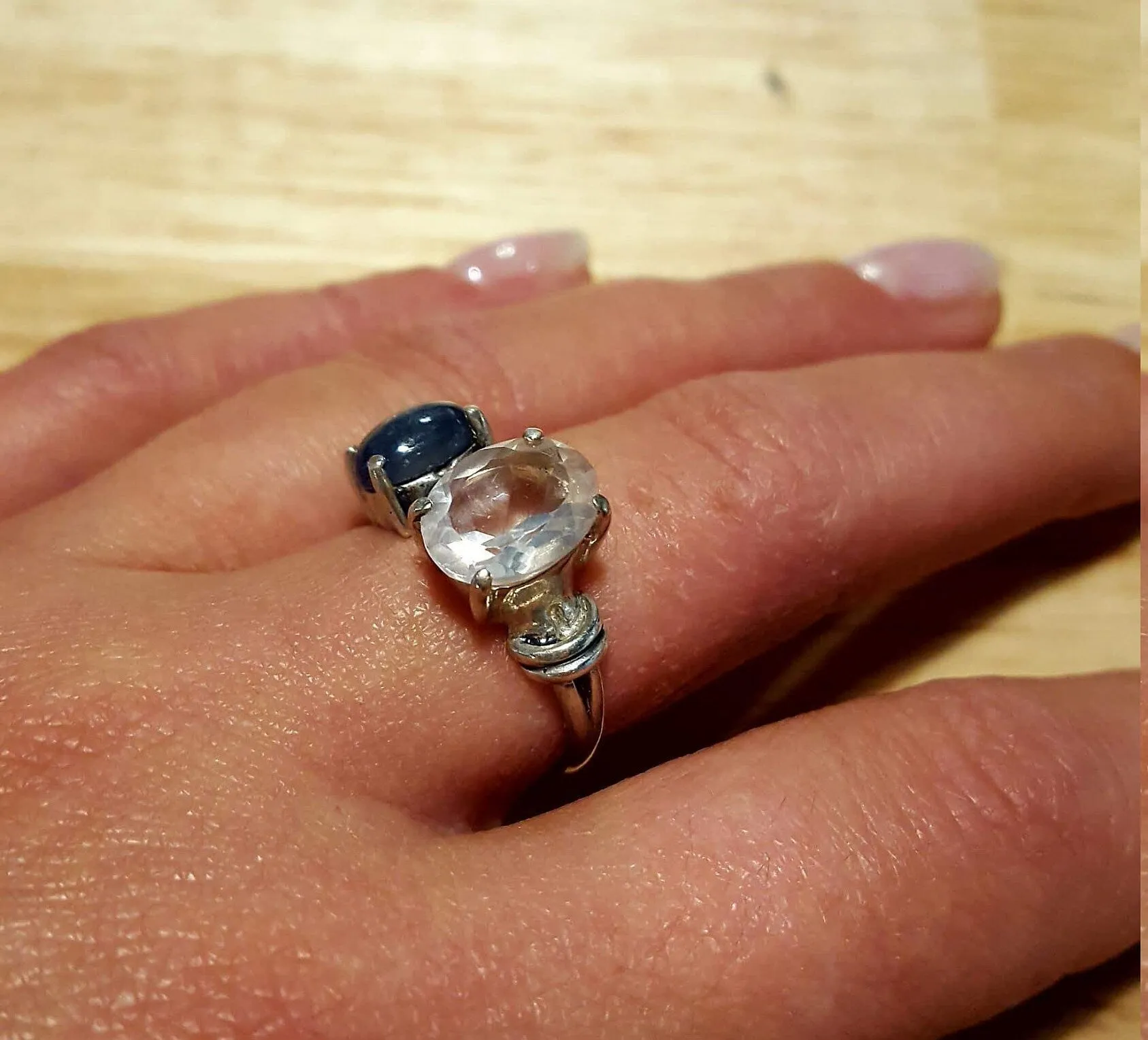 Rose Quartz Ring - Two Stone Ring - Pink Gemstone Ring