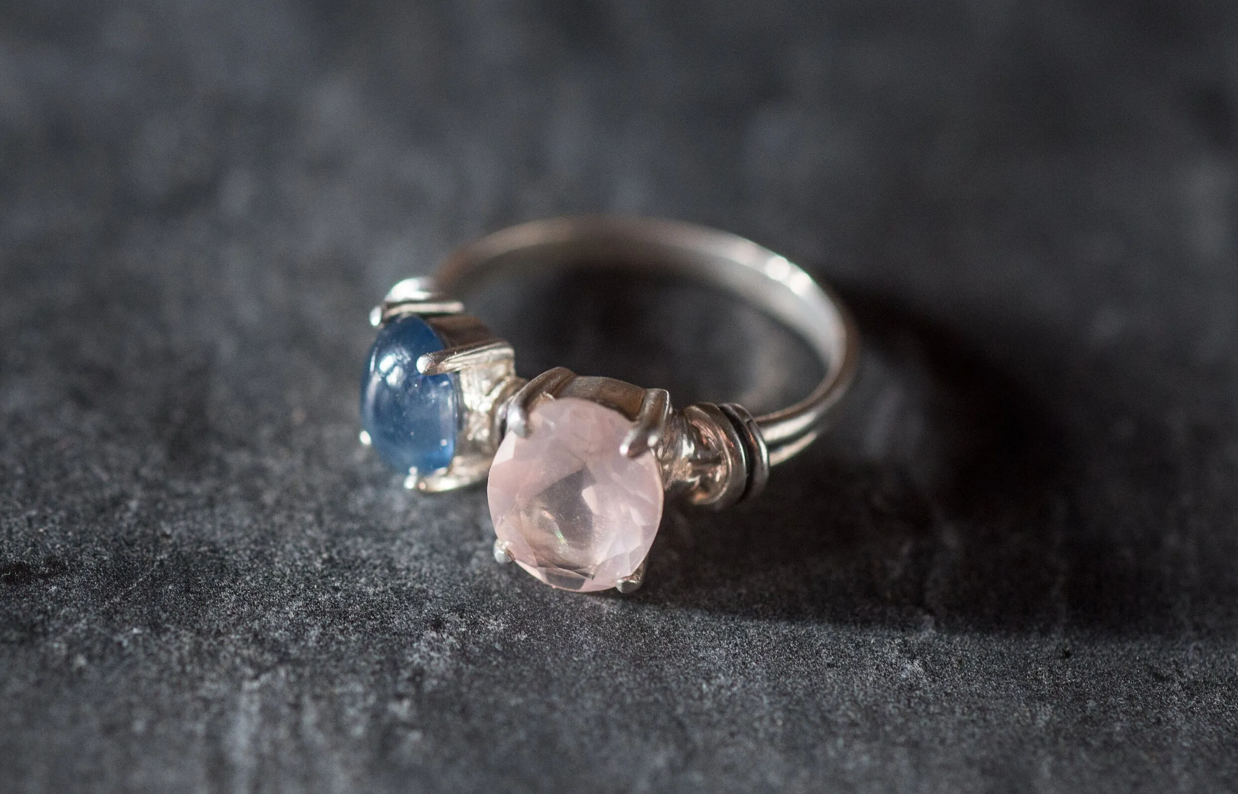 Rose Quartz Ring - Two Stone Ring - Pink Gemstone Ring