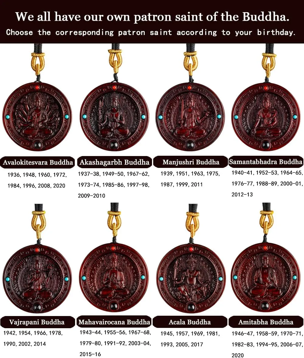 Rosewood Buddha Projection Necklace, Tibetan Buddhist Amulet Pendant for Men Women, Zen Meditation Buddhist Necklace, Good Luck Wealth Feng Shui Amulet