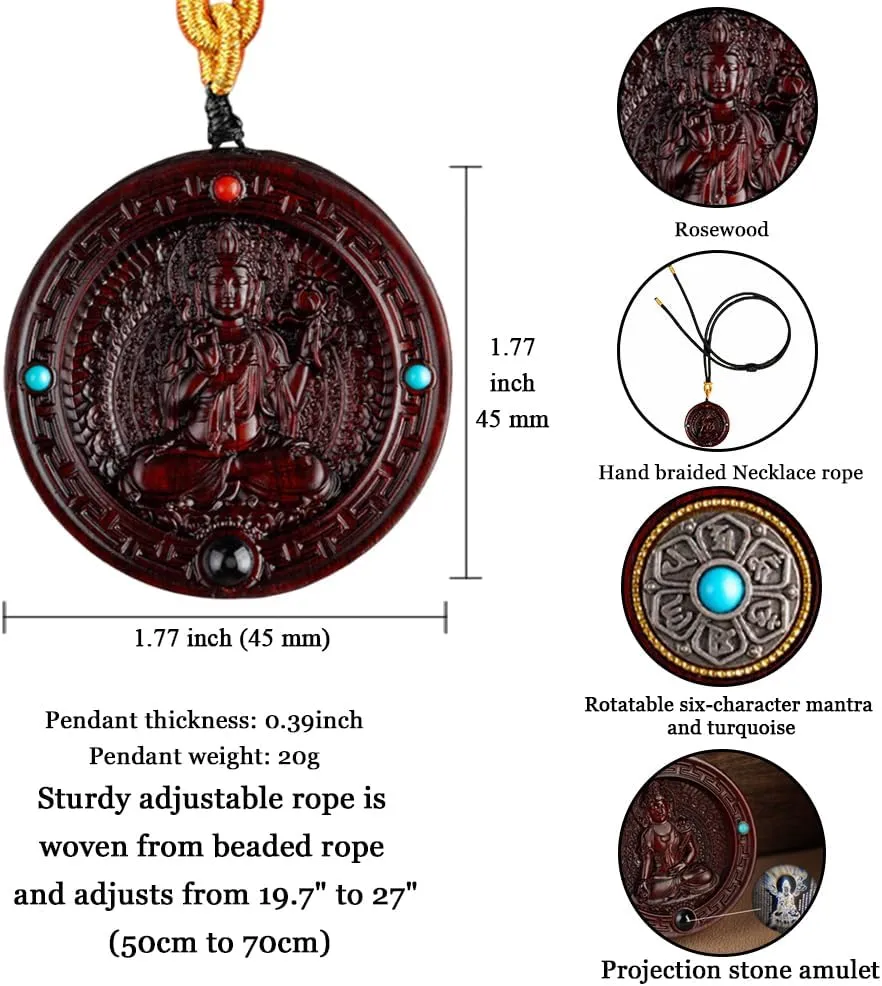 Rosewood Buddha Projection Necklace, Tibetan Buddhist Amulet Pendant for Men Women, Zen Meditation Buddhist Necklace, Good Luck Wealth Feng Shui Amulet