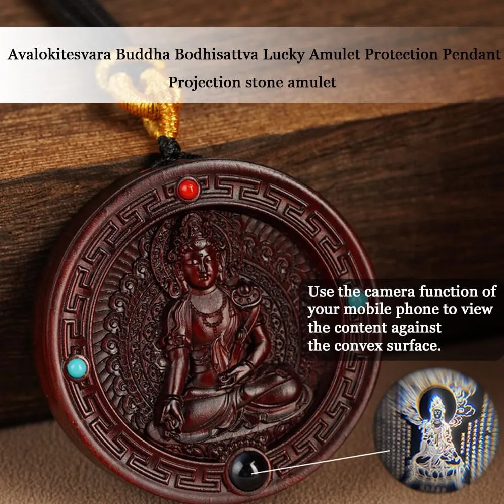 Rosewood Buddha Projection Necklace, Tibetan Buddhist Amulet Pendant for Men Women, Zen Meditation Buddhist Necklace, Good Luck Wealth Feng Shui Amulet