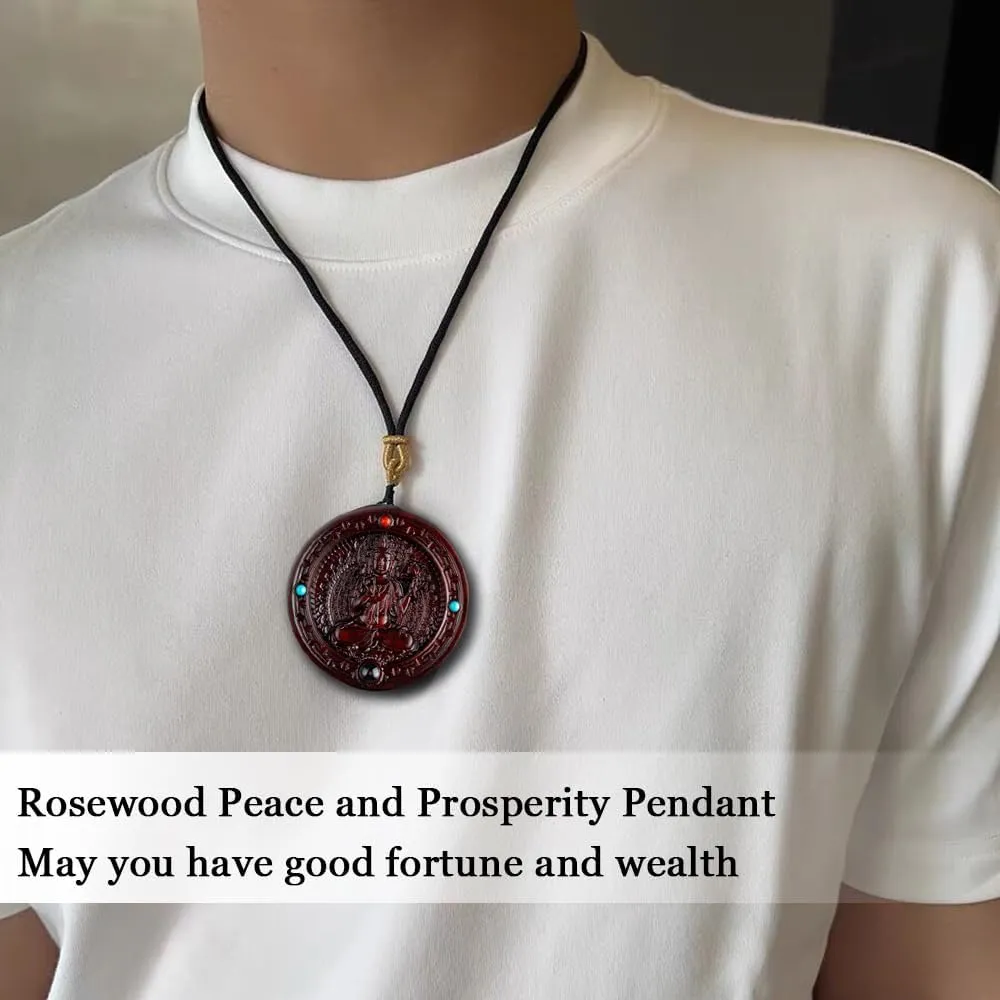 Rosewood Buddha Projection Necklace, Tibetan Buddhist Amulet Pendant for Men Women, Zen Meditation Buddhist Necklace, Good Luck Wealth Feng Shui Amulet